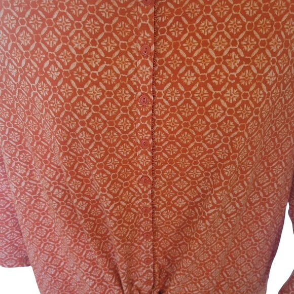 LAUREN RALPH‎ LAUREN Orange Boho Style Tunic Top Drawstring Waist Button - Picture 4 of 7